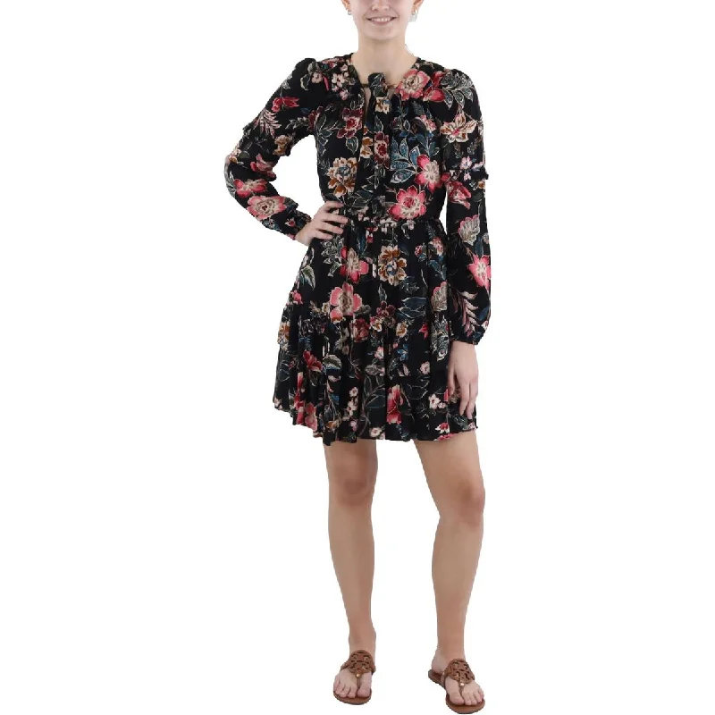 Final Sale Reina Womens Floral Tiered Mini Dress