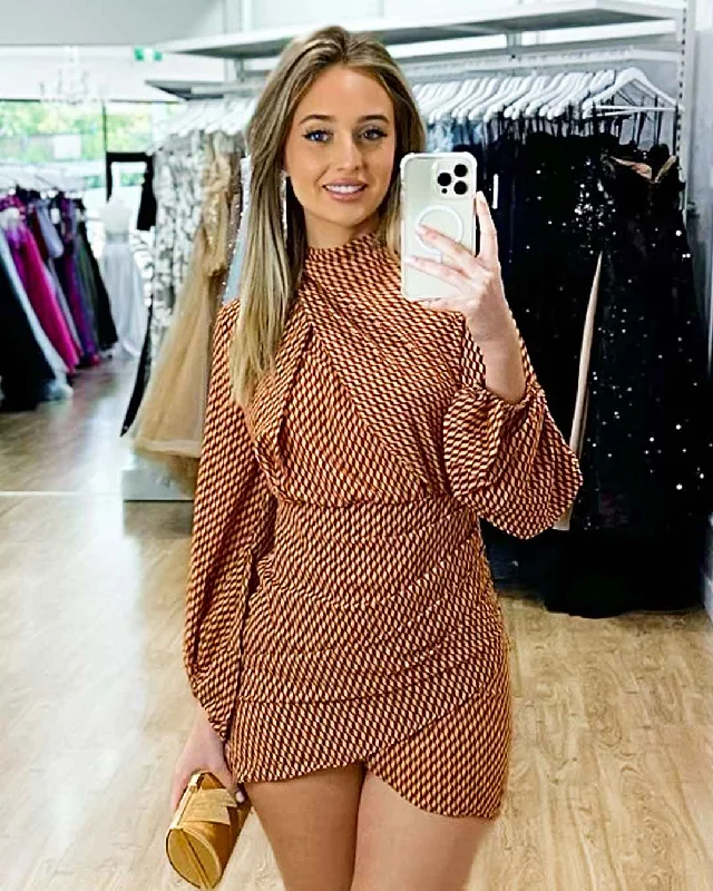 Friends and Family Sale Estella Mini Dress - Rust Print