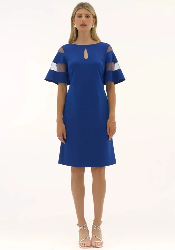 Limited Quantity Joseph Ribkoff Mesh Sleeve A-Line Dress, Blue