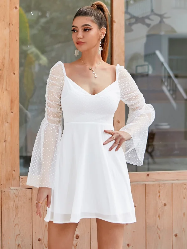 Daily Specials KittenAlarm - Sheer Bell Sleeve Swiss Dot Dress