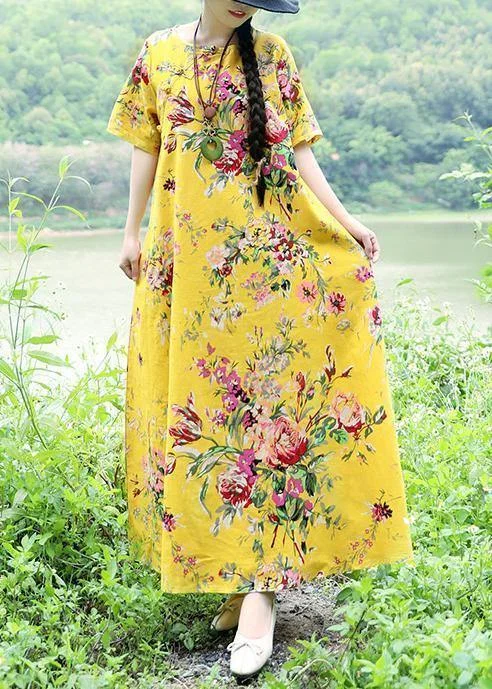 Quick Sale DIY yellow linen cotton outfit Boho Fabrics big hem cotton robes summer Dress Quick Sale DIY yellow linen cotton outfit Boho Fabrics big hem cotton robes summer Dress