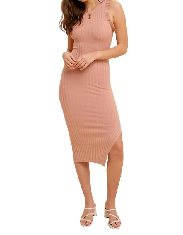 Don't Miss Sleeveless Frill Midi Sweater Dress In Rose Pink