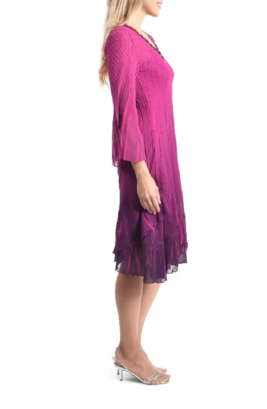 Don't Wait Ombré Slit Sleeve Charmeuse & Chiffon Cocktail Dress In Ombré Magenta