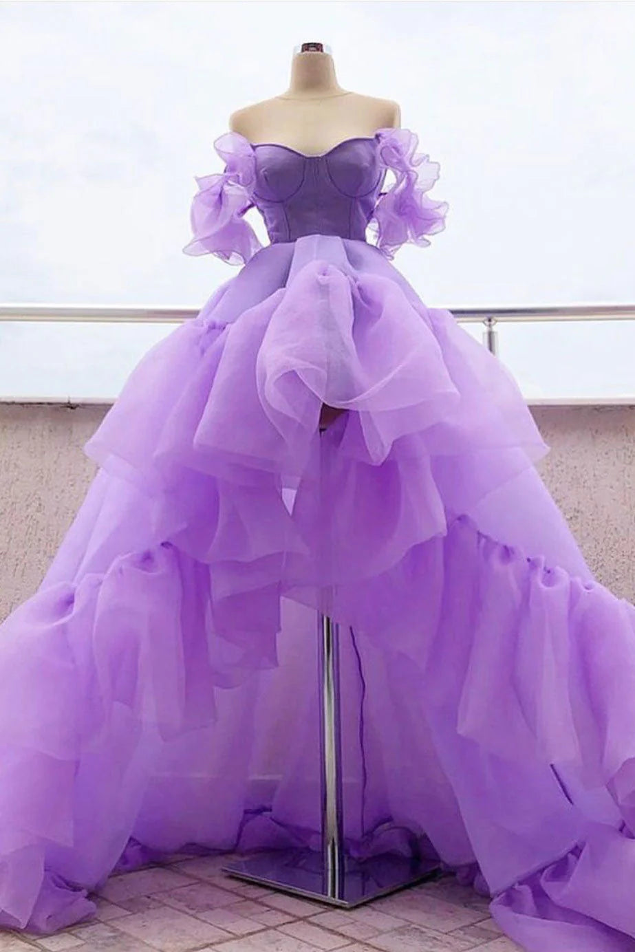 Lowest Price Off-Shoulder Tulle A-Line High Low Long Prom Dress