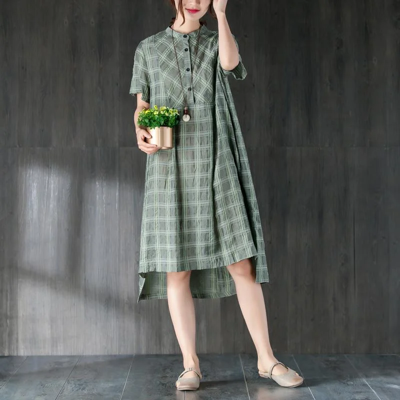 Doorbuster Deal fine Midi-length cotton dress plus size clothing Lattice Summer Green Women Dress with Button Doorbuster Deal fine Midi-length cotton dress plus size clothing Lattice Summer Green Women Dress with Button