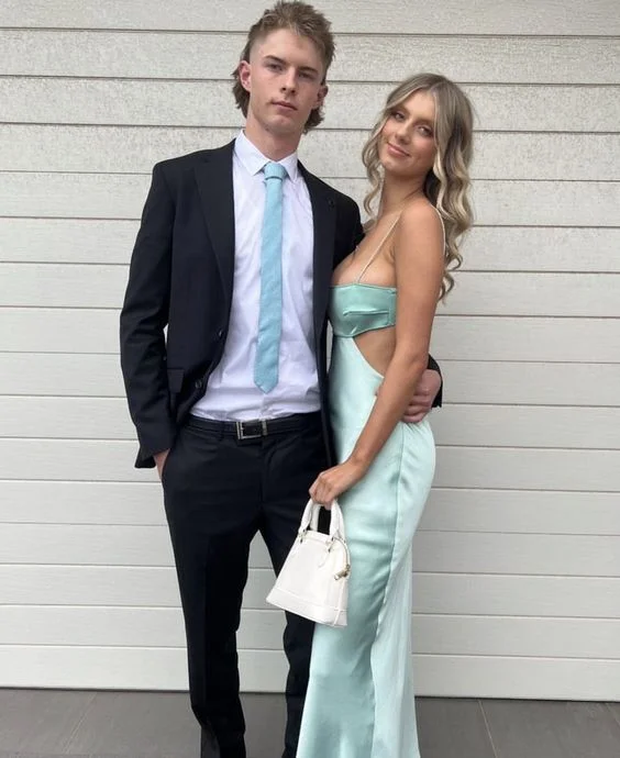 Crazy Deals Light Blue Spaghetti Straps Backless Long Party Dress Wedding Guest Dress, DP2060