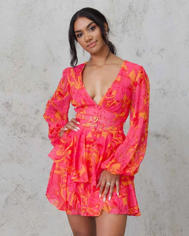 Can't Be Beat Harlow Chiffon Mini Dress - Pink Floral