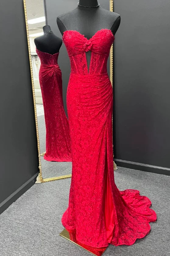 Major Savings Lace Sweetheart Strapless Mermaid Party Prom Dress