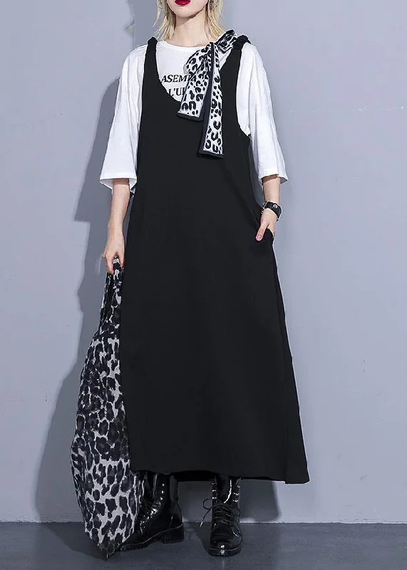 Weekend Flash Sale French black cotton Wardrobes sleeveless long summer Dresses