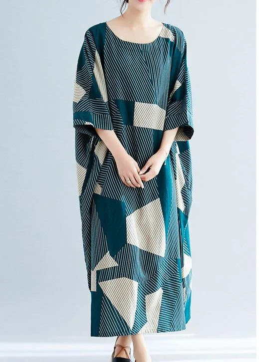 Markdowns Classy green asymmetric linen dresses o neck Maxi summer Dress