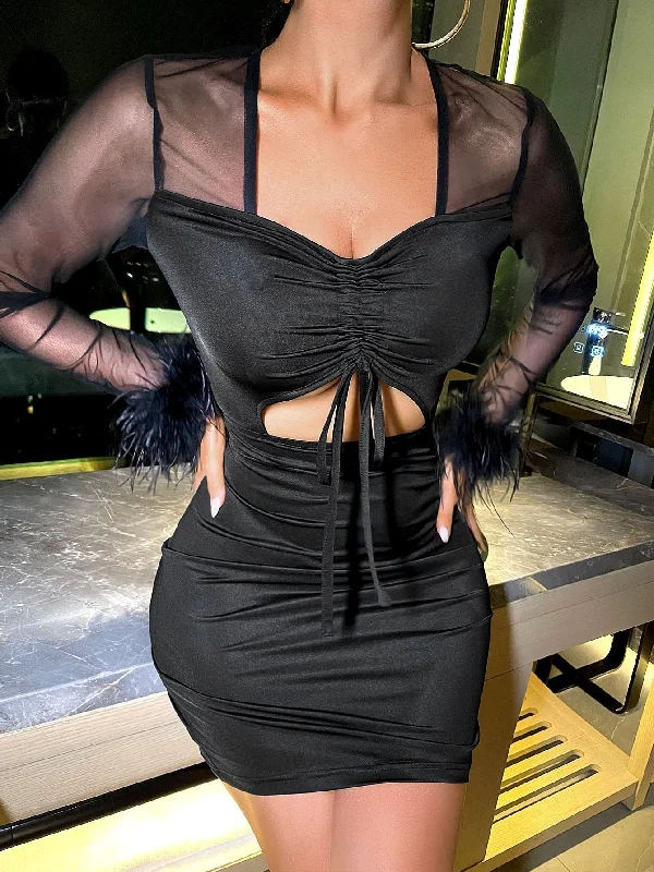 Limited Time KittenAlarm - Lace Block Cut Out Waist Bodycon Dress
