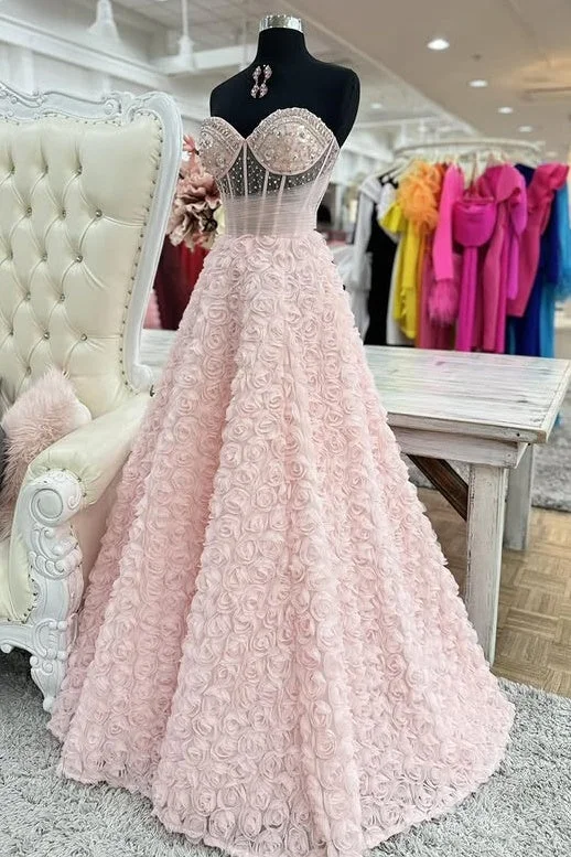 Get It Before It’s Gone Pink Sweetheart Sleeveless Sheer Empire Floral Prom Dress