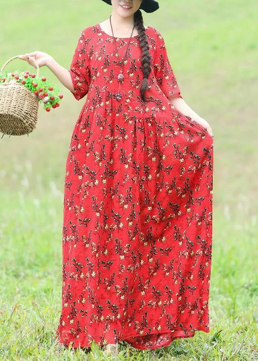 Special Price Chic o neck Half sleeve cotton linen dresses 2024 Inspiration red floral Traveling Dresses Summer Special Price Chic o neck Half sleeve cotton linen dresses 2024 Inspiration red floral Traveling Dresses Summer