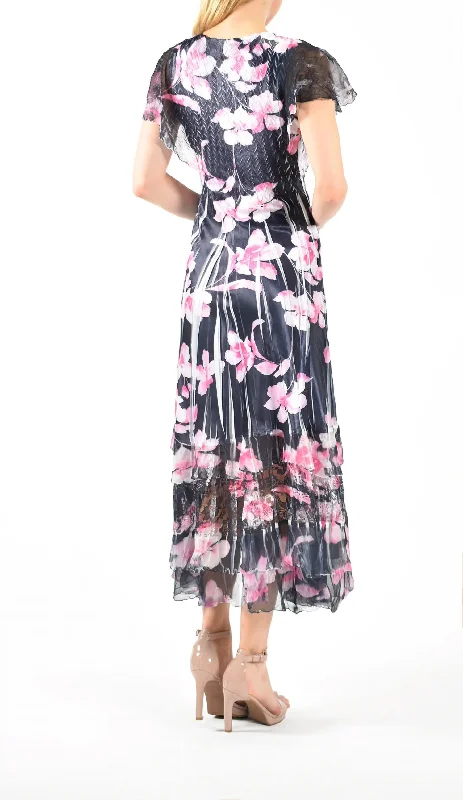 Overstock Ina Floer Flutter Sleeve Maxi Dress In Black Pink Floral