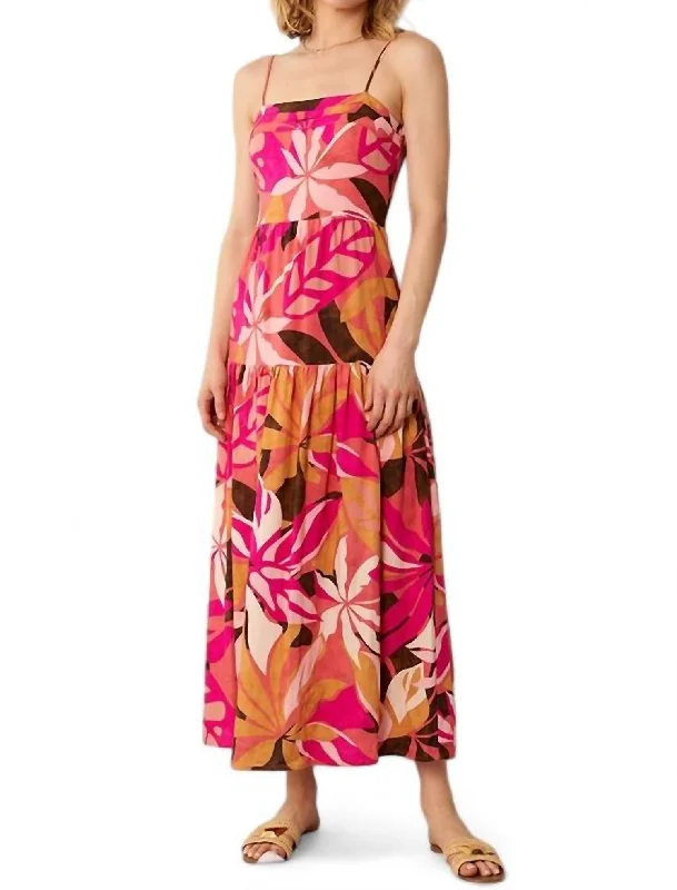 Big Discounts Printed Sleeveless Midi Dress In Pink Multi