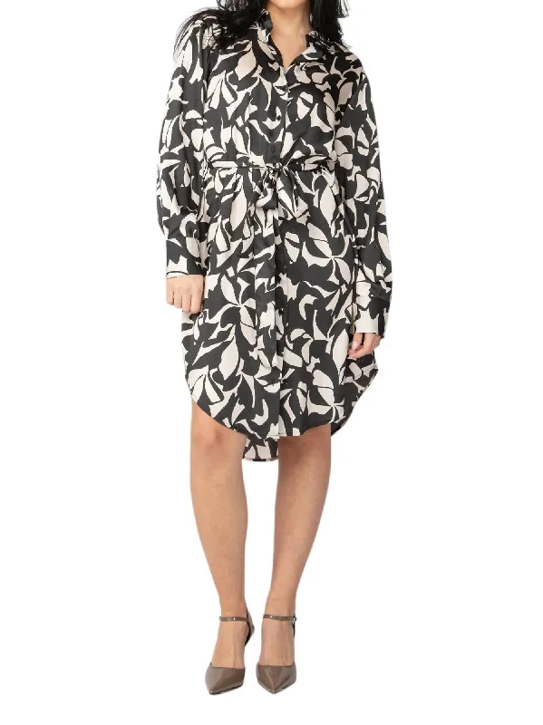 Big Discounts Abstract Shirt Dress In Black/cream