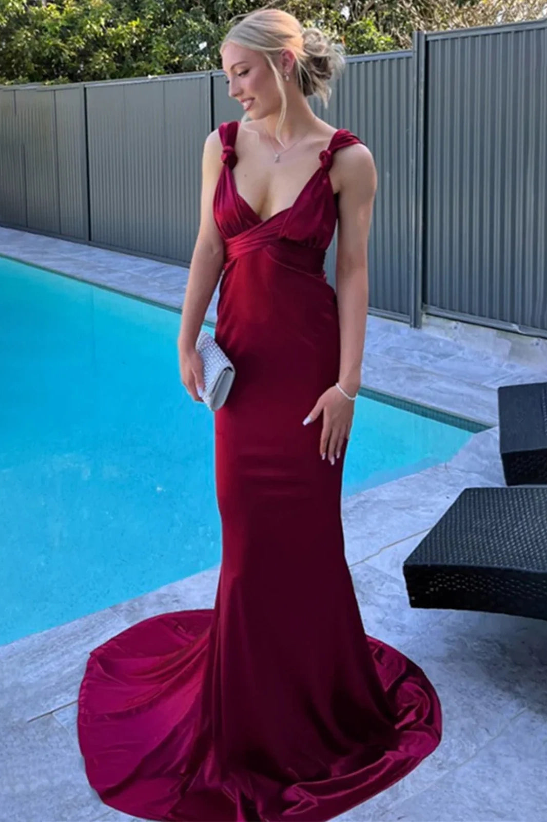 Buy More, Save More Low V-Neck Open Back Mermaid Long Party Prom Dress