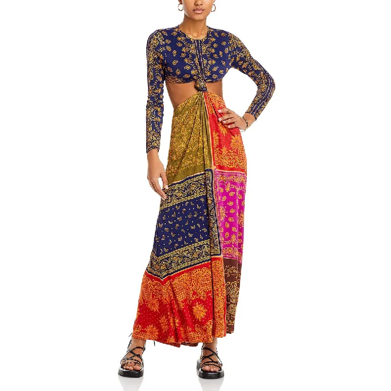 Online Only Womens Patchwork Paisley Maxi Dress
