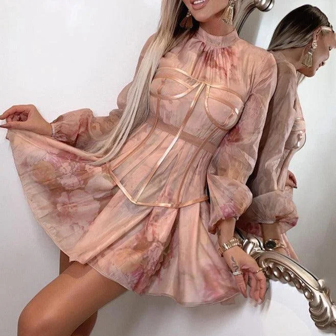 Price Drop KittenAlarm - Khloe Chiffon Girdle Floral Print Dress