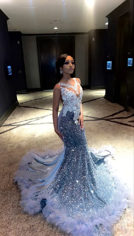 Instant Discount Luxurious Blue Sequins Satin Splicing Mermaid Prom Dress Evening Dress With Appliques Y7879 Instant Discount Luxurious Blue Sequins Satin Splicing Mermaid Prom Dress Evening Dress With Appliques Y7879