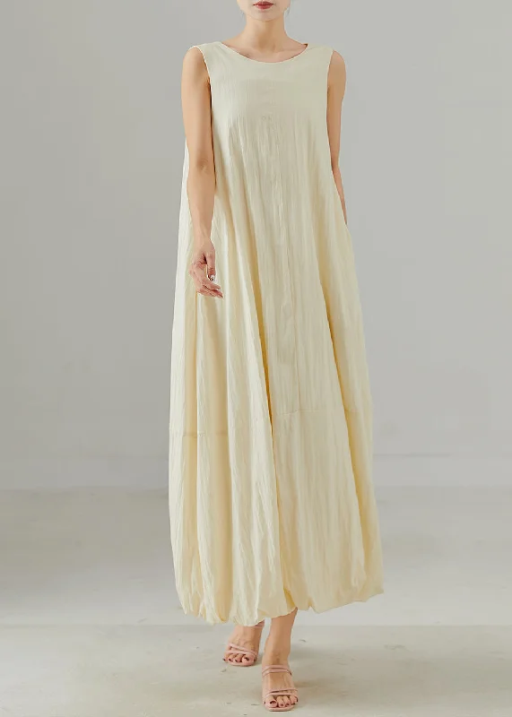 Special Price Apricot Patchwork Cotton Dress Oversized Lace Up Sleeveless