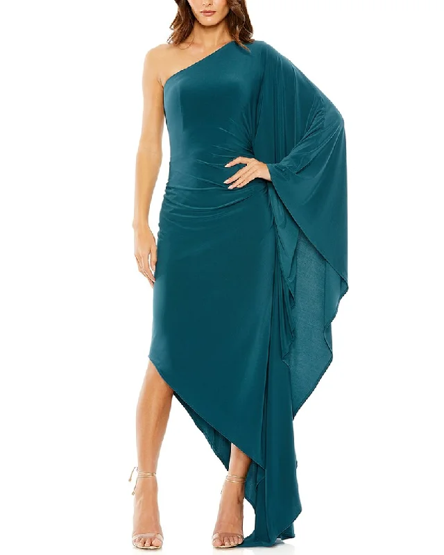 Savings Event Mac Duggal One-Shoulder Ruched Detail Jersey Cape Sleeve Gown