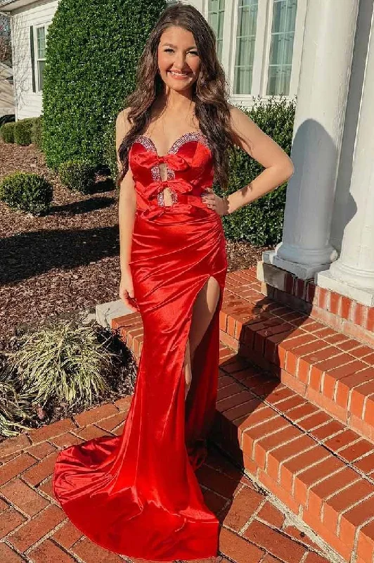 Online Exclusive Sweetheart Strapless Beaded Long Party Prom Dress With Slit