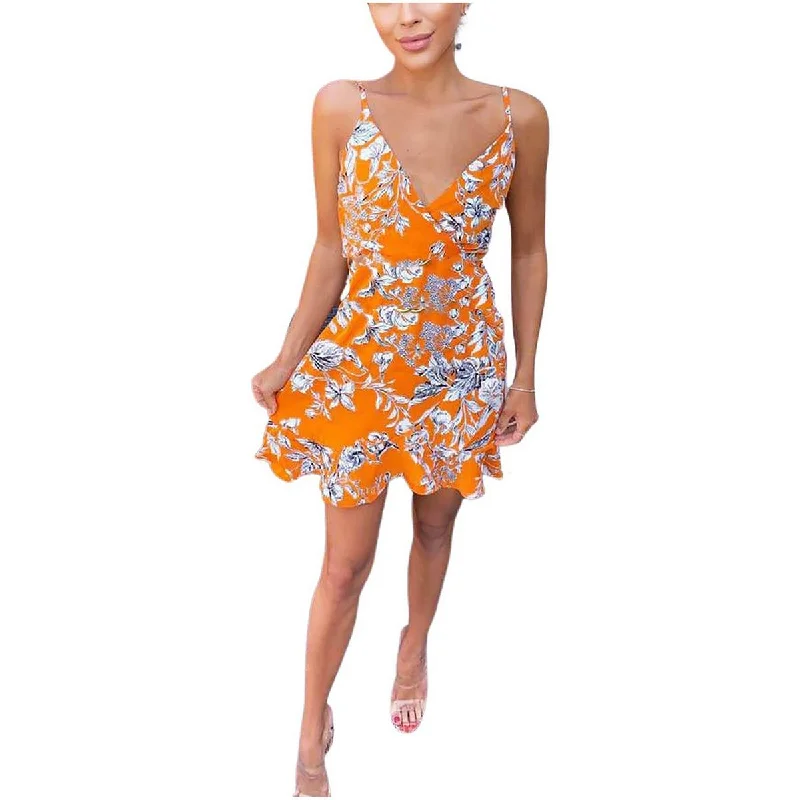 Final Clearance Womens Floral Print Skater Dress Wrap Dress