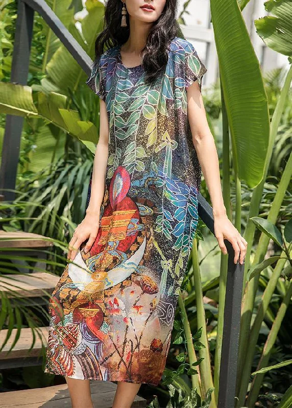 Price Drop Alert Chic multicolor silk dresses o neck short sleeve Dresses summer Dresses Price Drop Alert Chic multicolor silk dresses o neck short sleeve Dresses summer Dresses