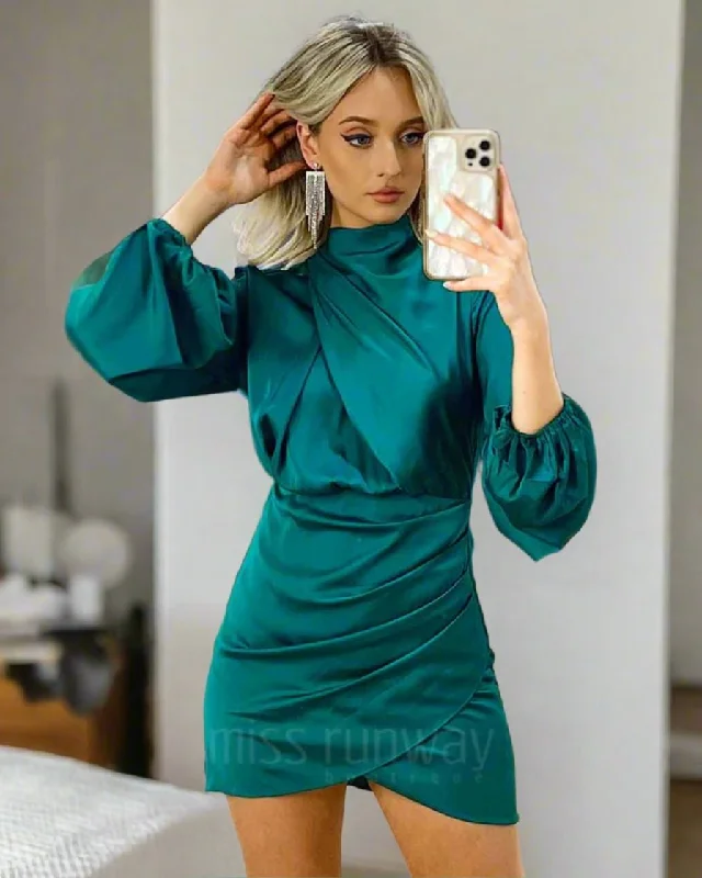 Price Slash Estella Satin Mini Dress - Green