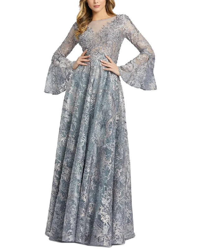 Flash Sale Mac Duggal Embellished Illusion Bell Sleeve A-Line Gown