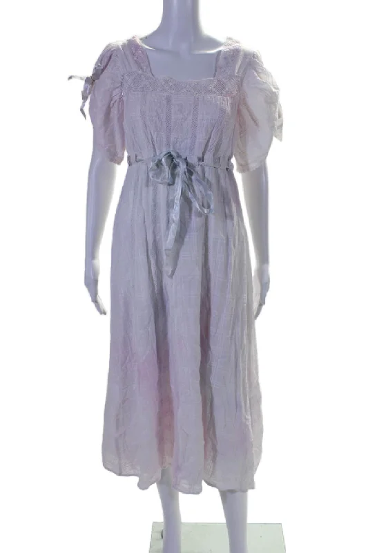 Limited Edition Love Shack Fancy Womens Embroidered Belted A Line Dress White Pink