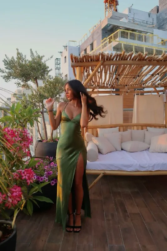 Huge Savings Green Spaghetti Straps V Neck Satin Long Party Dress Wedding Guest Dress, DP4490 Huge Savings Green Spaghetti Straps V Neck Satin Long Party Dress Wedding Guest Dress, DP4490