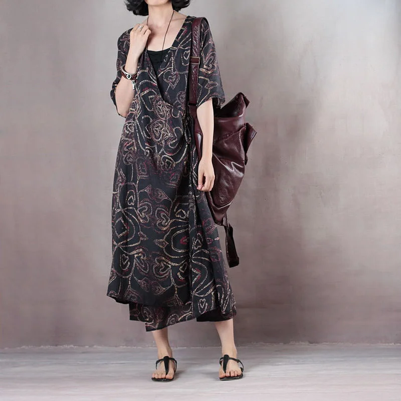 Limited Edition Elegant black natural linen dress plus size v neck floral linen clothing dress vintage half sleeve tie waist gown Limited Edition Elegant black natural linen dress plus size v neck floral linen clothing dress vintage half sleeve tie waist gown