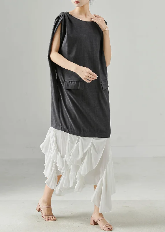 Crazy Deals Bohemian Grey Patchwork Spandex Fake Two Piece Dress Sleeveless
