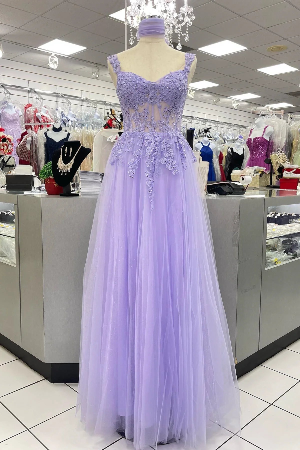 Final Clearance Lilac A-Line Sleeveless Appliques Party Prom Dress