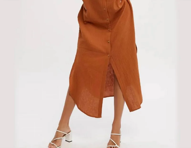 Buy Now Button Up Shirt Dress In Brick