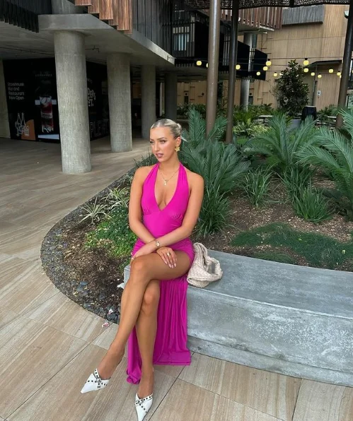 Midnight Sale Fuchasia V Neck Halter Backless Sexy Party Dress with Slit, DP2192