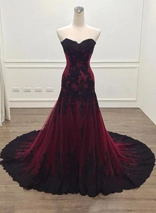 Customer Appreciation Sale Burgundy Sweetheart Tulle Lace Evening Gown Long Formal Party Dress, DP2078 Customer Appreciation Sale Burgundy Sweetheart Tulle Lace Evening Gown Long Formal Party Dress, DP2078