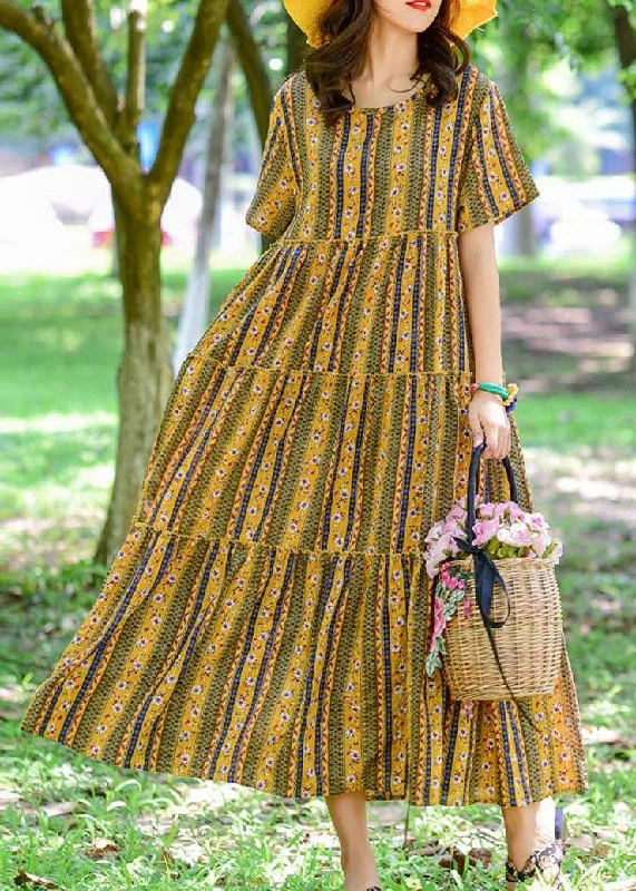 Exclusive Deal DIY yellow print cotton Long o neck patchwork Maxi summer Dresses