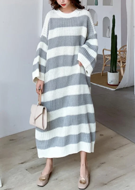 Price Slash Grey Hollow Out Patchwork Knit Dress O Neck Spring