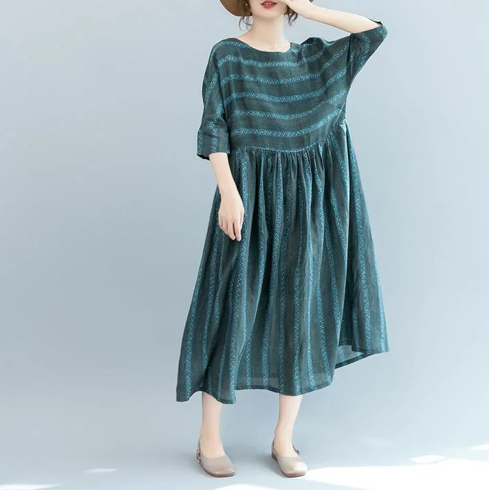 Final Markdown fashion dull green striped natural linen dress oversized o neck baggy dresses linen clothing dress boutique short sleeve pockets gown Final Markdown fashion dull green striped natural linen dress oversized o neck baggy dresses linen clothing dress boutique short sleeve pockets gown