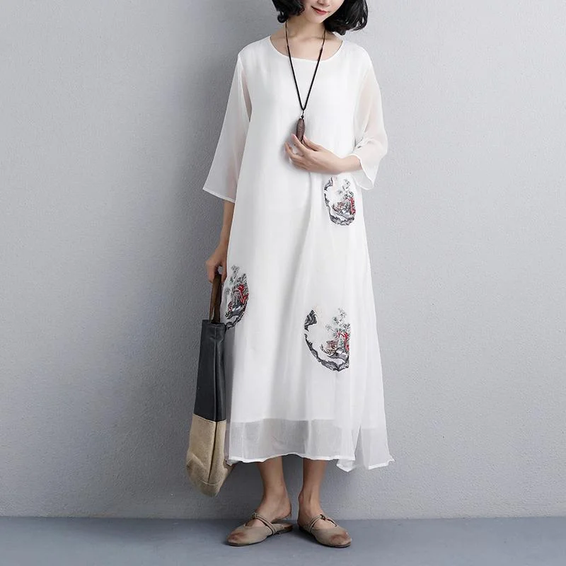 Limited Edition Fine natural dress plus size Ethnic Women Embroidery Three Quarter Sleeve White Dress Limited Edition Fine natural dress plus size Ethnic Women Embroidery Three Quarter Sleeve White Dress