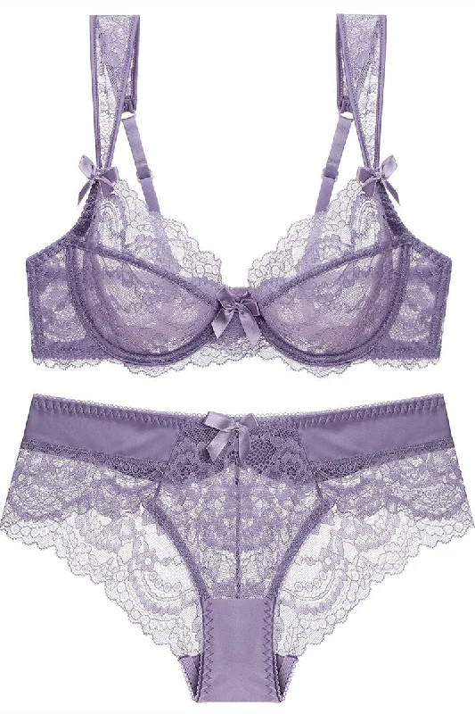 Can't Miss Illusion Lavender Lace Lingerie Set