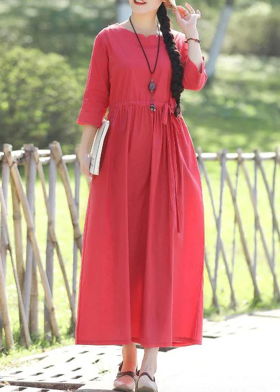 YEAR-End Sale Elegant red linen cotton dresses Indian pattern v neck Three Quarter sleeve Love Summer Dress YEAR-End Sale Elegant red linen cotton dresses Indian pattern v neck Three Quarter sleeve Love Summer Dress