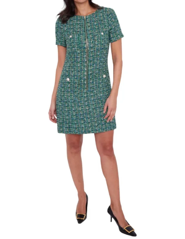 Crazy Savings Tweed Dress In Green