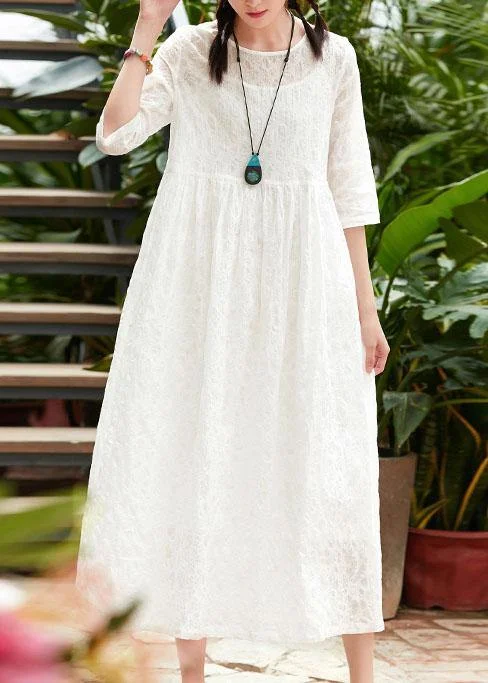Deal Dash DIY white cotton clothes o neck patchwork Robe summer Dress