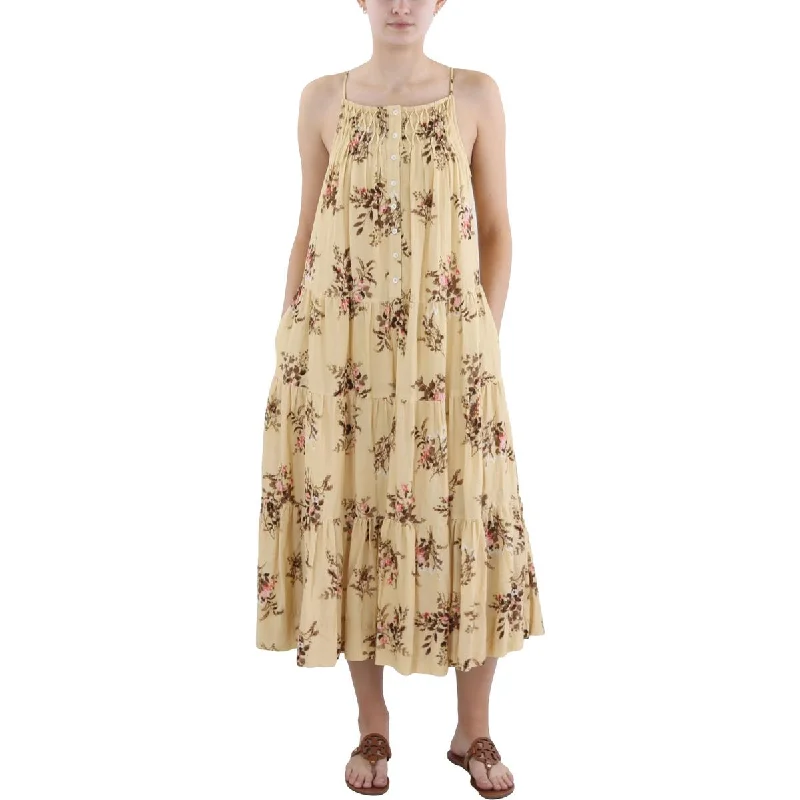 Super Sale Womens Linen Blend Tiered Midi Dress
