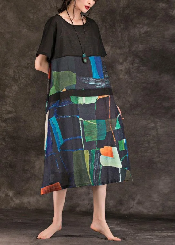 Can't Miss DIY o neck patchwork linen clothes For Women Online Shopping black print Dresses summer Can't Miss DIY o neck patchwork linen clothes For Women Online Shopping black print Dresses summer
