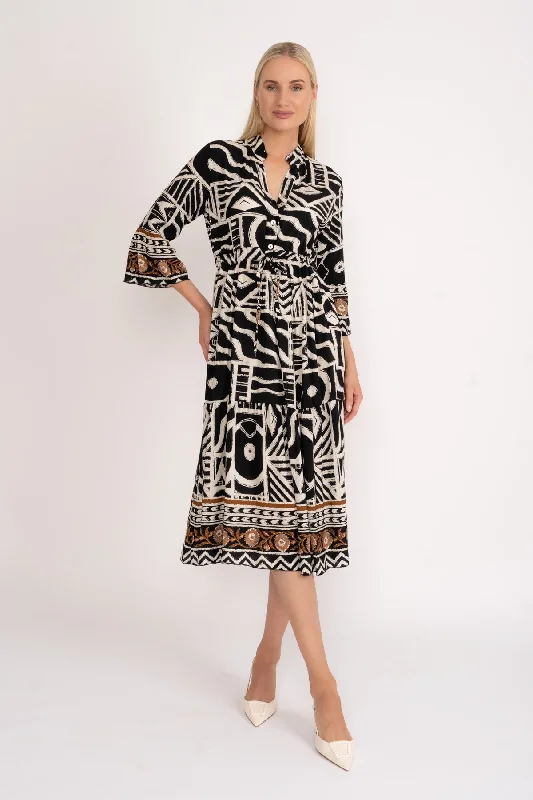 Don’t Miss Out Black 3/4 Length Sleeve Boho Midi Dress